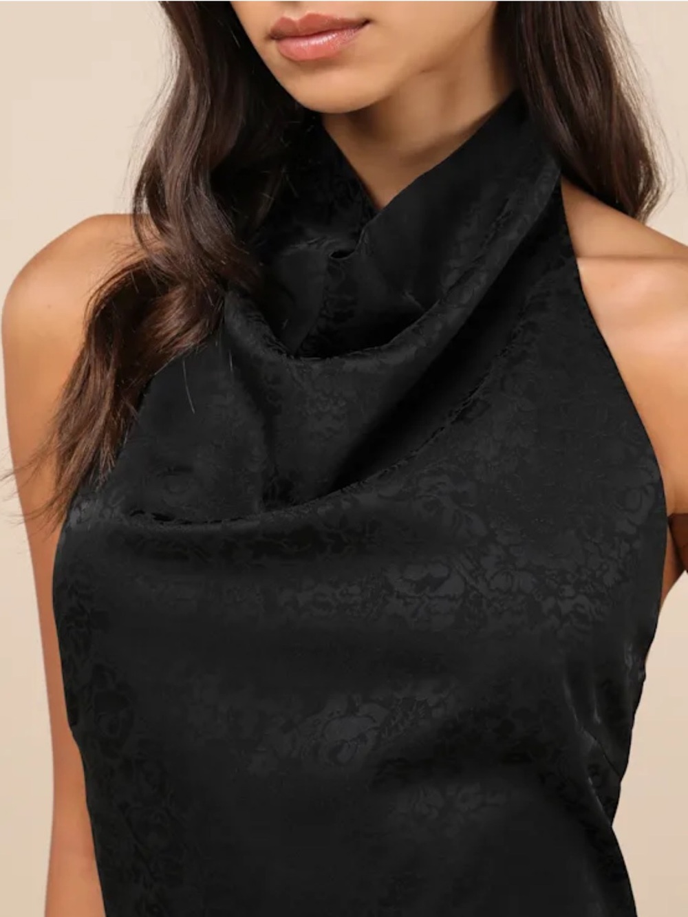 NWT Lulus Simply a Stunner Black Jacquard Cowl Backless Mini Dress - Picture 4 of 7